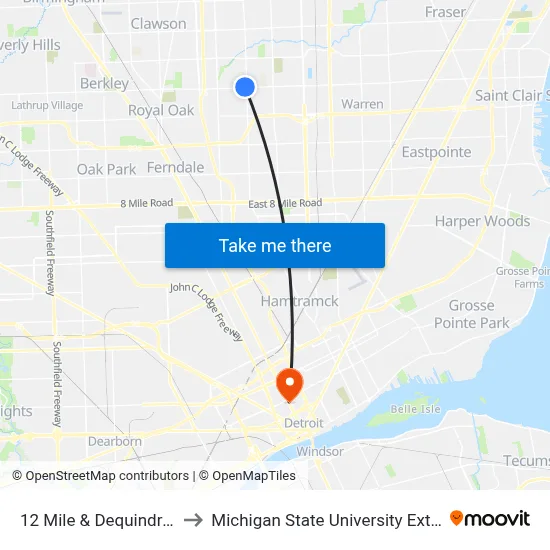 12 Mile & Dequindre NW to Michigan State University Extension map