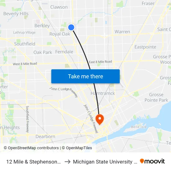 12 Mile & Stephenson Highway to Michigan State University Extension map