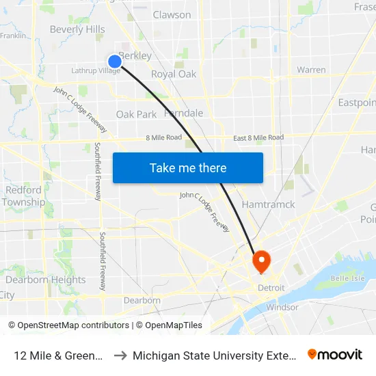 12 Mile & Greenfield to Michigan State University Extension map