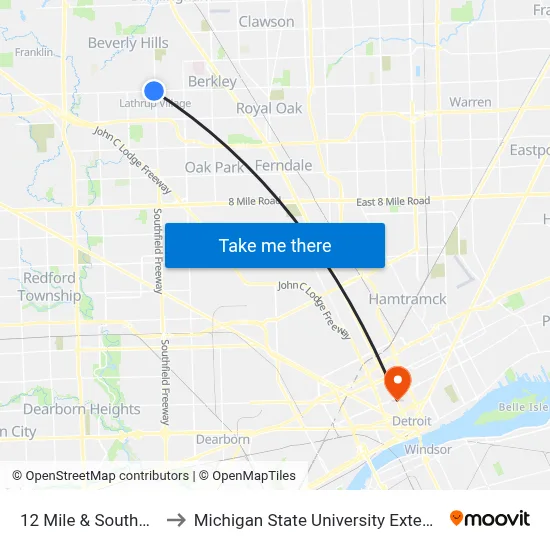 12 Mile & Southfield to Michigan State University Extension map