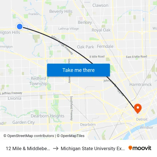 12 Mile & Middlebelt NW to Michigan State University Extension map