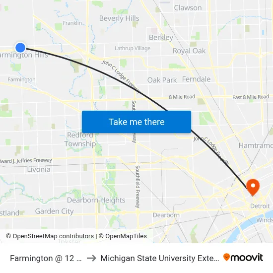 Farmington @ 12 Mile to Michigan State University Extension map