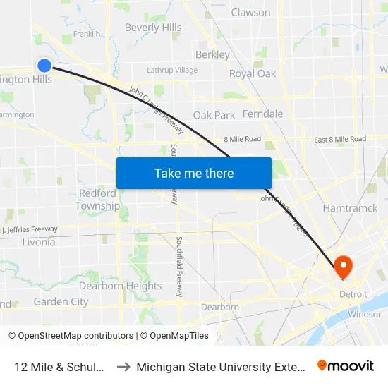 12 Mile & Schulman to Michigan State University Extension map