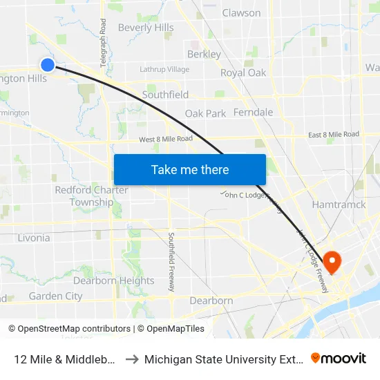 12 Mile & Middlebelt SE to Michigan State University Extension map