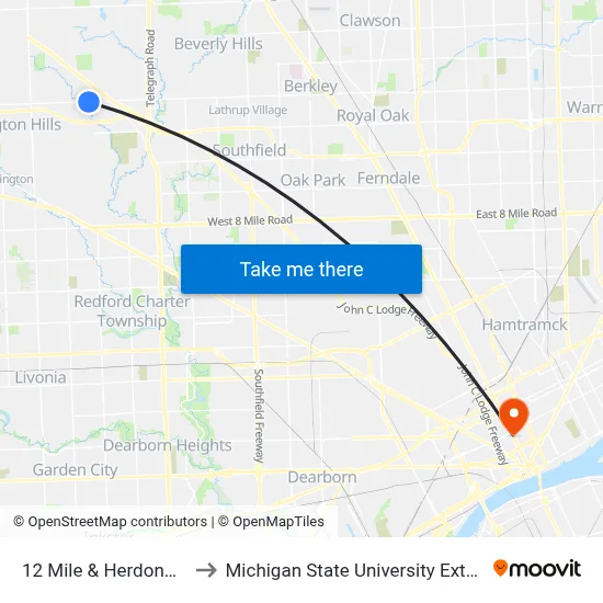 12 Mile & Herdonwood to Michigan State University Extension map