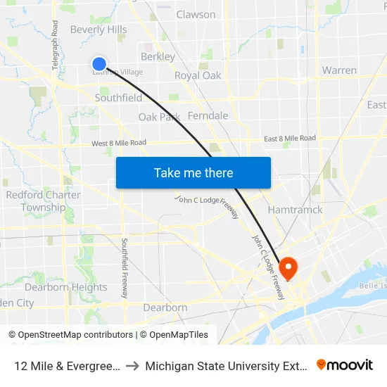 12 Mile & Evergreen SE to Michigan State University Extension map