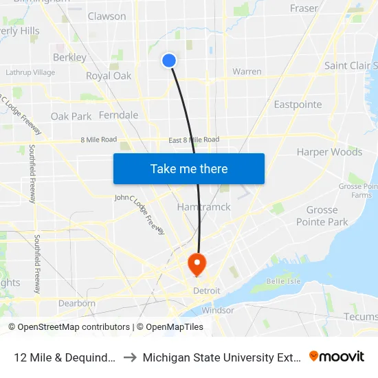 12 Mile & Dequindre SE to Michigan State University Extension map