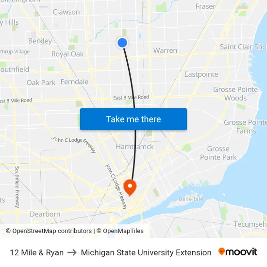 12 Mile & Ryan to Michigan State University Extension map