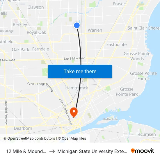 12 Mile & Mound SW to Michigan State University Extension map