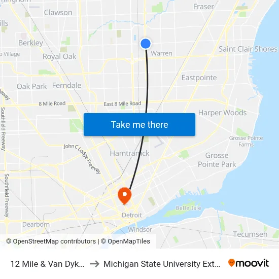 12 Mile & Van Dyke SE to Michigan State University Extension map