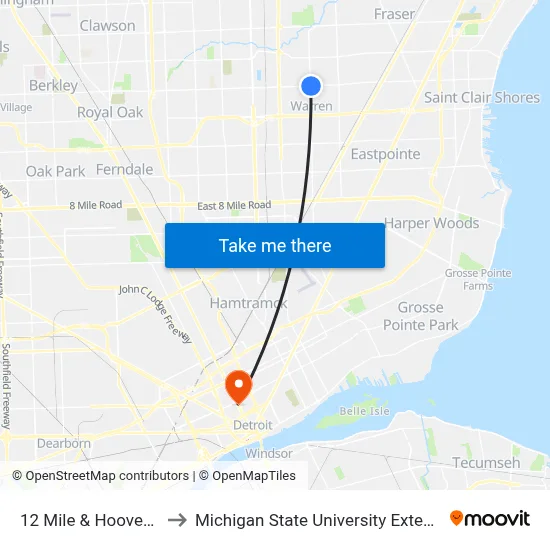 12 Mile & Hoover SE to Michigan State University Extension map