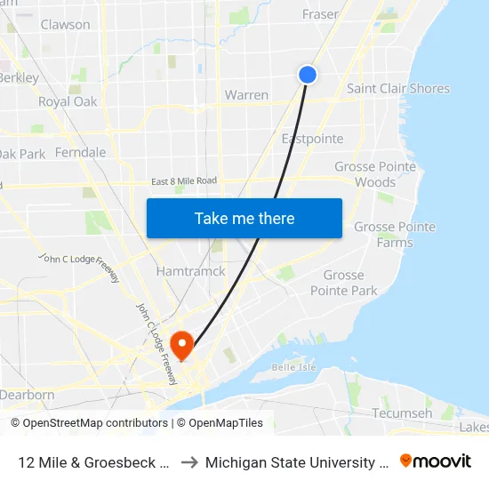 12 Mile & Groesbeck Highway to Michigan State University Extension map
