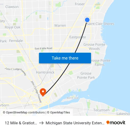 12 Mile & Gratiot SE to Michigan State University Extension map
