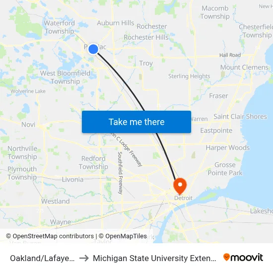 Oakland/Lafayette to Michigan State University Extension map