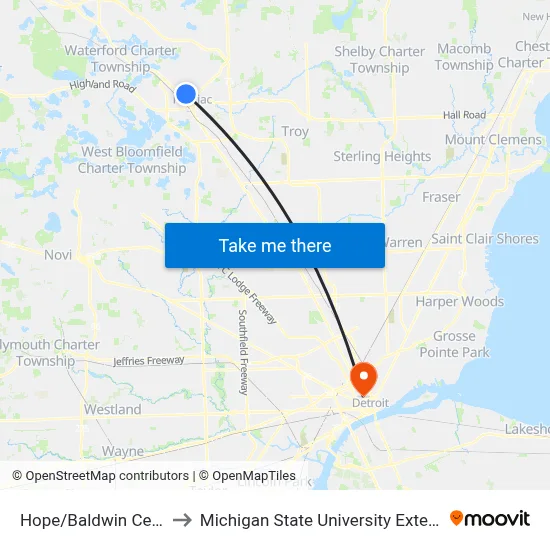 Hope/Baldwin Center to Michigan State University Extension map