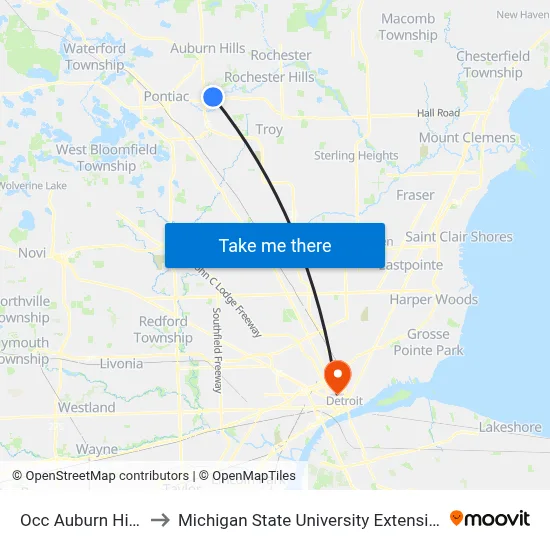 Occ Auburn Hills to Michigan State University Extension map