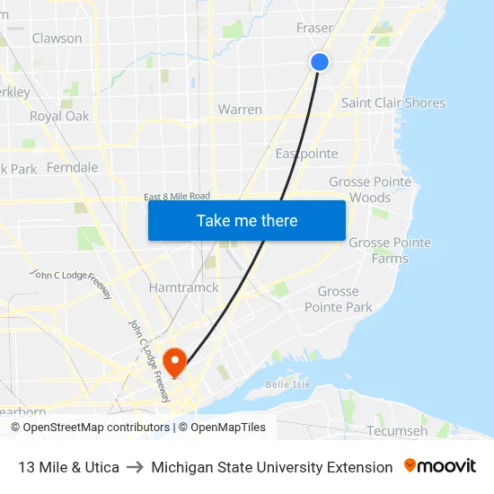 13 Mile & Utica to Michigan State University Extension map