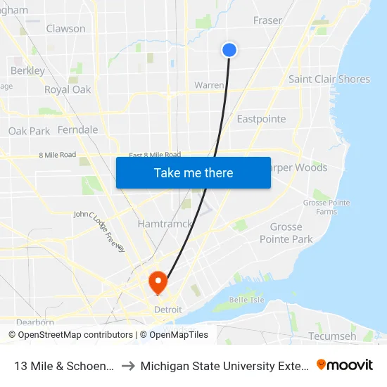 13 Mile & Schoenherr to Michigan State University Extension map