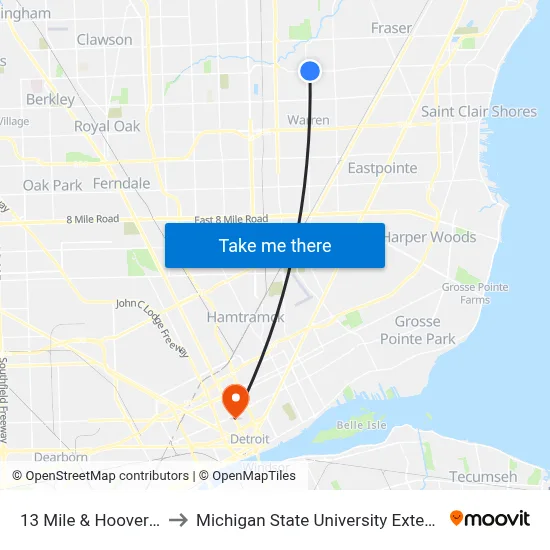 13 Mile & Hoover NE to Michigan State University Extension map