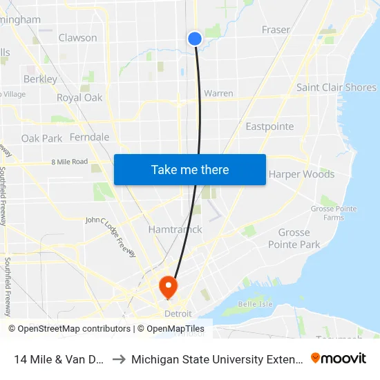 14 Mile & Van Dyke to Michigan State University Extension map