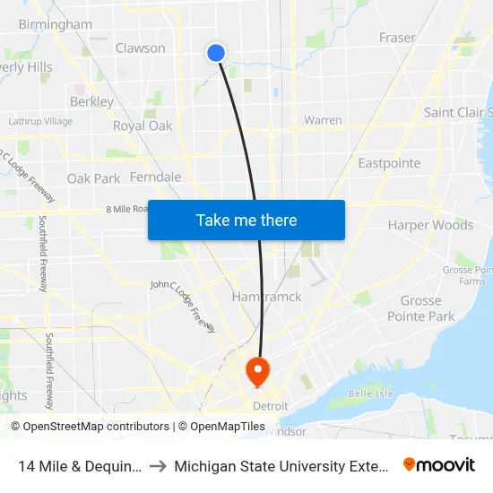 14 Mile & Dequindre to Michigan State University Extension map