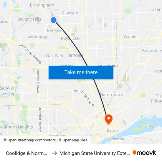 Coolidge & Normandy to Michigan State University Extension map