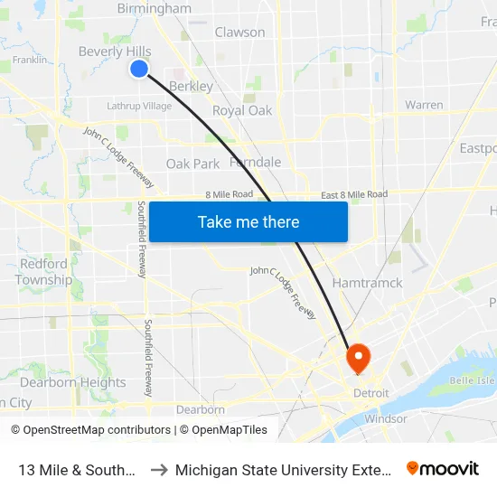 13 Mile & Southfield to Michigan State University Extension map