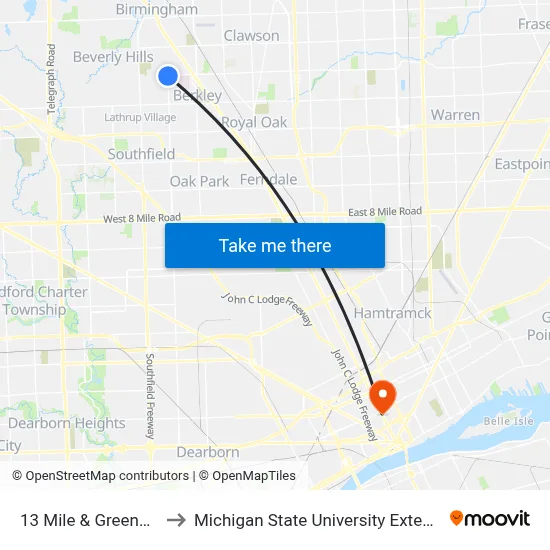 13 Mile & Greenfield to Michigan State University Extension map