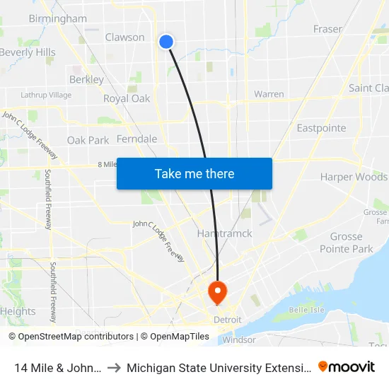 14 Mile & John R to Michigan State University Extension map