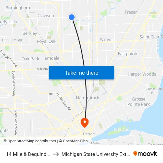 14 Mile & Dequindre SE to Michigan State University Extension map