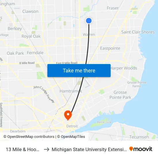13 Mile & Hoover to Michigan State University Extension map