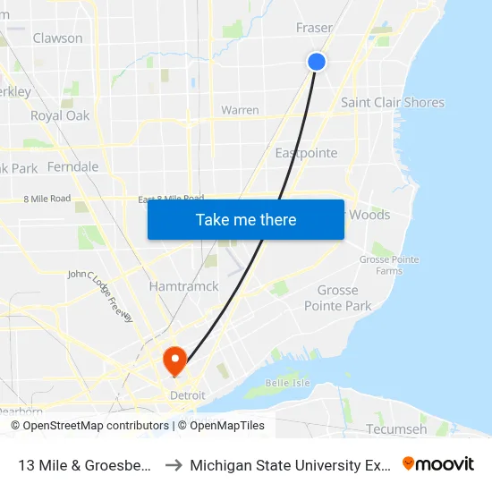 13 Mile & Groesbeck SW to Michigan State University Extension map
