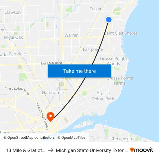 13 Mile & Gratiot SE to Michigan State University Extension map