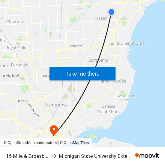 15 Mile & Groesbeck to Michigan State University Extension map