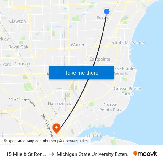 15 Mile & St Ronald to Michigan State University Extension map