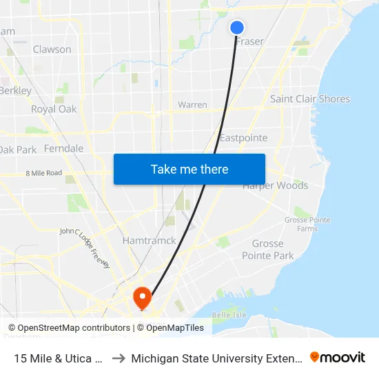 15 Mile & Utica NW to Michigan State University Extension map