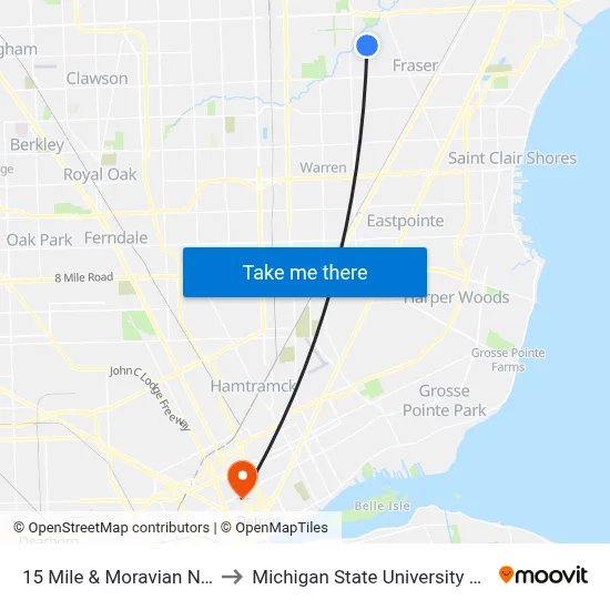 15 Mile & Moravian Nearside to Michigan State University Extension map