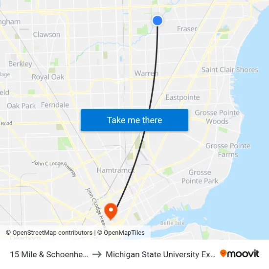 15 Mile & Schoenherr NW to Michigan State University Extension map