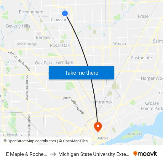 E Maple & Rochester to Michigan State University Extension map