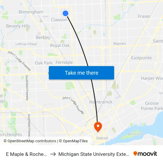 E Maple & Rochester to Michigan State University Extension map