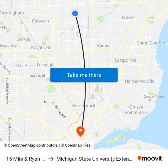 15 Mile & Ryan SE to Michigan State University Extension map