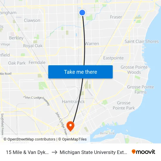 15 Mile & Van Dyke SE to Michigan State University Extension map