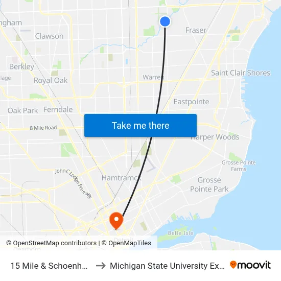 15 Mile & Schoenherr SW to Michigan State University Extension map