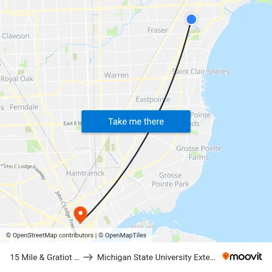 15 Mile & Gratiot SW to Michigan State University Extension map