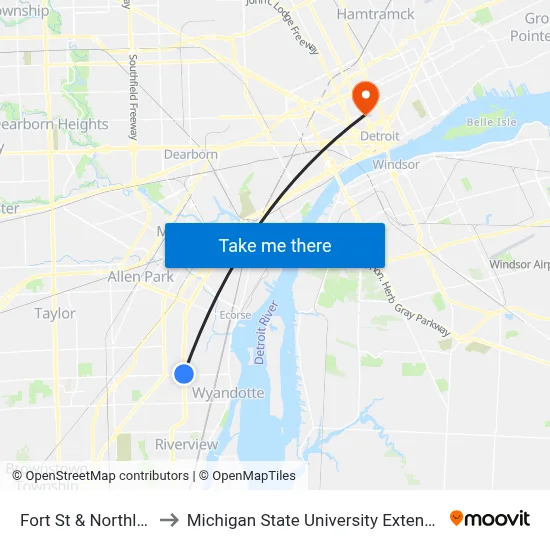 Fort St & Northline to Michigan State University Extension map