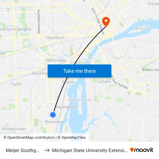 Meijer Southgate to Michigan State University Extension map
