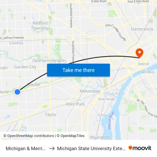 Michigan & Merriman to Michigan State University Extension map
