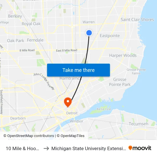 10 Mile & Hoover to Michigan State University Extension map