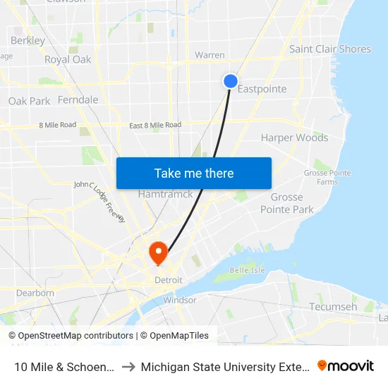 10 Mile & Schoenherr to Michigan State University Extension map