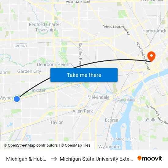 Michigan & Hubbard to Michigan State University Extension map
